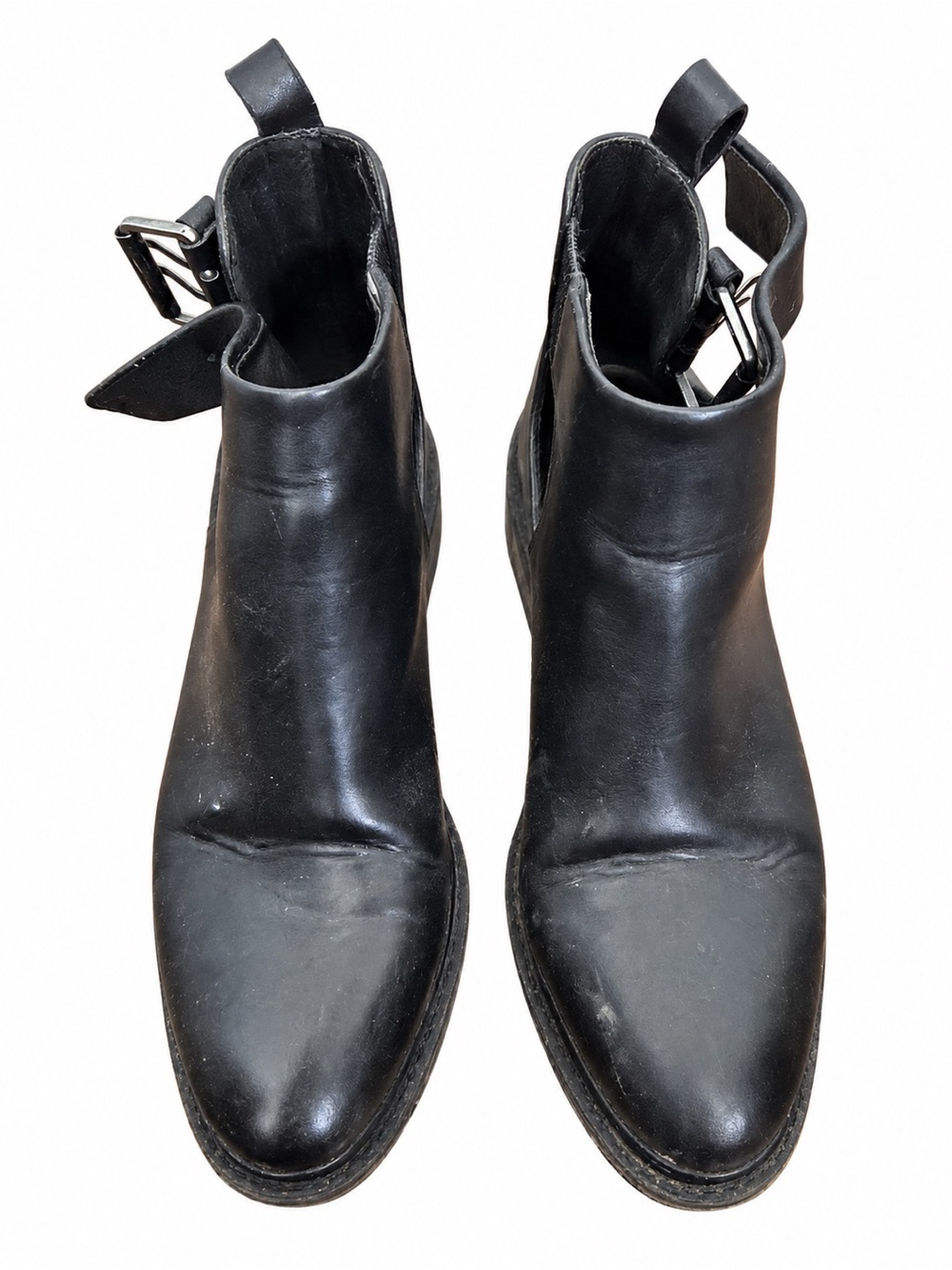 Zara Black Leather Buckle Ankle Boots